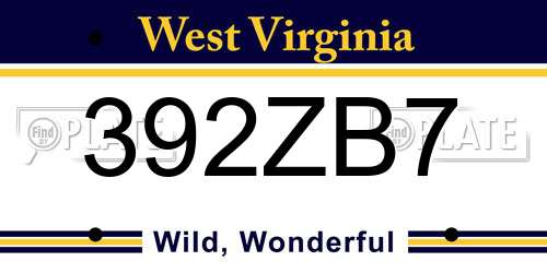 392ZB7 West Virginia License Plate