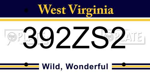 392ZS2 West Virginia License Plate
