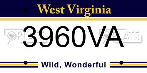 3960VA West Virginia License Plate