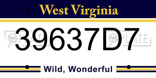 39637D7 West Virginia License Plate