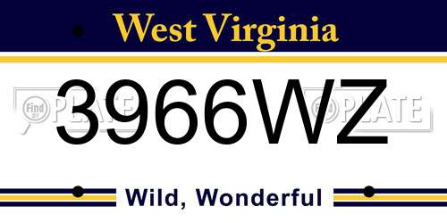 3966WZ West Virginia License Plate