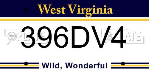 396DV4 West Virginia License Plate