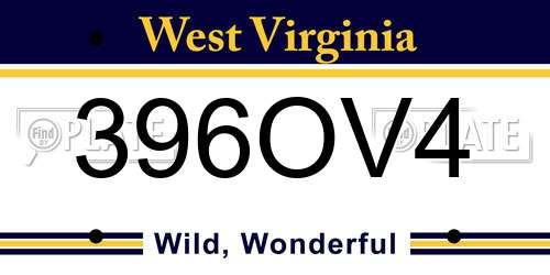 396OV4 West Virginia License Plate