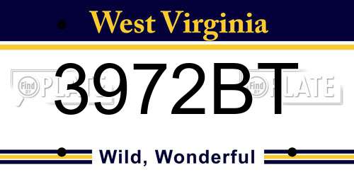 3972BT West Virginia License Plate
