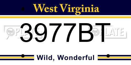 3977BT West Virginia License Plate