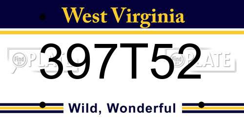 397T52 West Virginia License Plate