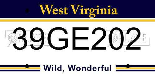 39GE202 West Virginia License Plate