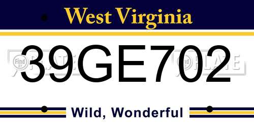 39GE702 West Virginia License Plate