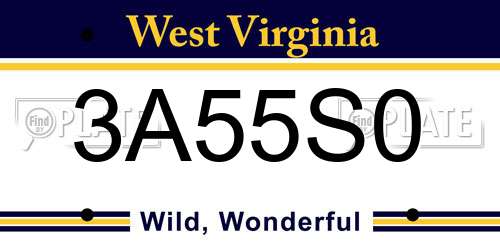 3A55S0 West Virginia License Plate
