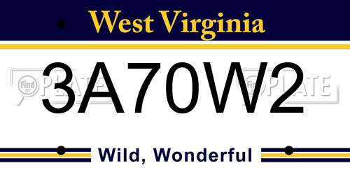 3A70W2 West Virginia License Plate
