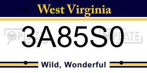 3A85S0 West Virginia License Plate