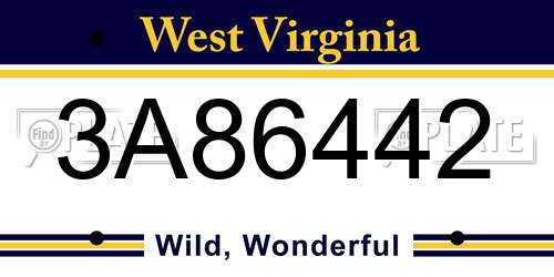 3A86442 West Virginia License Plate