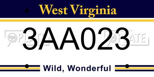 3AA023 West Virginia License Plate