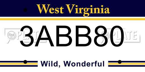 3ABB80 West Virginia License Plate