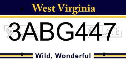 3ABG447 West Virginia License Plate