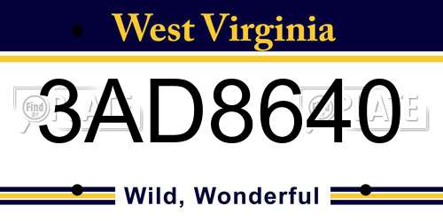 3AD8640 West Virginia License Plate
