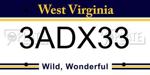 3ADX33 West Virginia License Plate