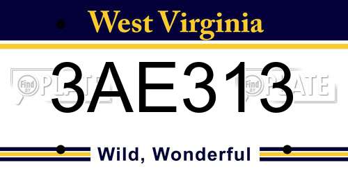 3AE313 West Virginia License Plate