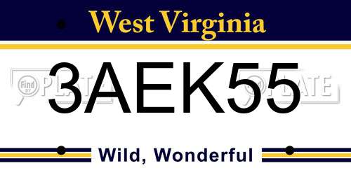 3AEK55 West Virginia License Plate