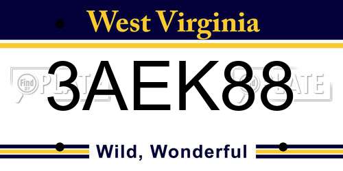 3AEK88 West Virginia License Plate