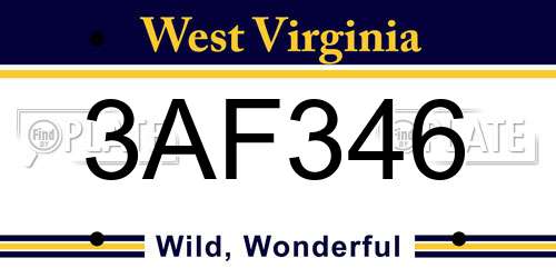 3AF346 West Virginia License Plate