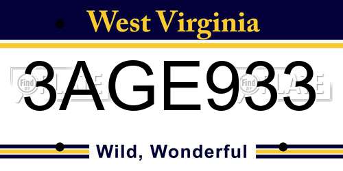 3AGE933 West Virginia License Plate