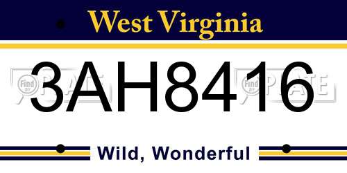 3AH8416 West Virginia License Plate