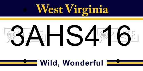 3AHS416 West Virginia License Plate