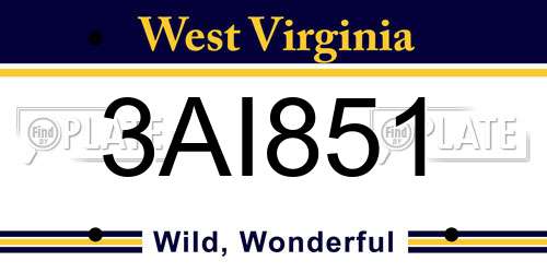 3AI851 West Virginia License Plate