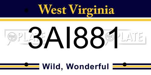 3AI881 West Virginia License Plate