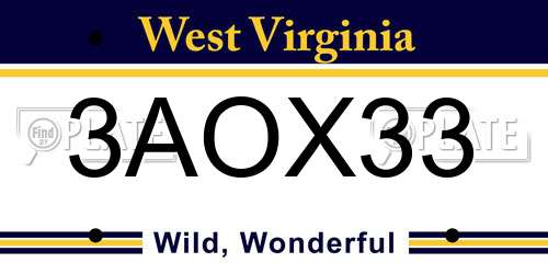 3AOX33 West Virginia License Plate