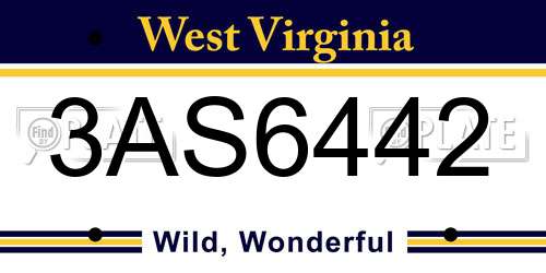 3AS6442 West Virginia License Plate