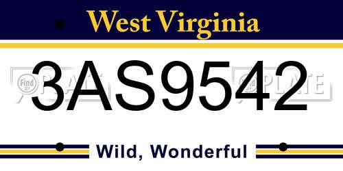 3AS9542 West Virginia License Plate