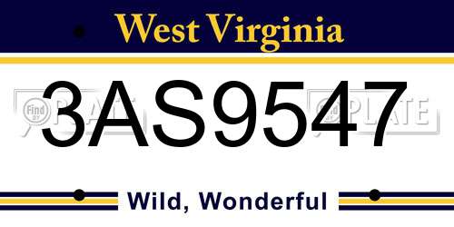 3AS9547 West Virginia License Plate