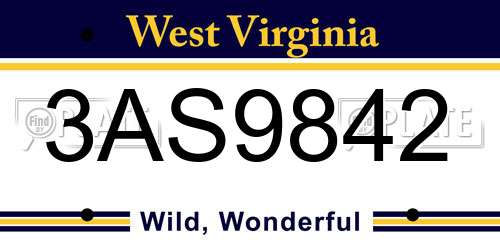 3AS9842 West Virginia License Plate