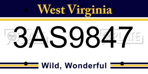 3AS9847 West Virginia License Plate