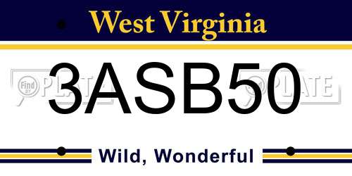 3ASB50 West Virginia License Plate