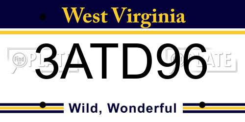 3ATD96 West Virginia License Plate