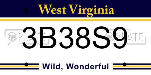 3B38S9 West Virginia License Plate