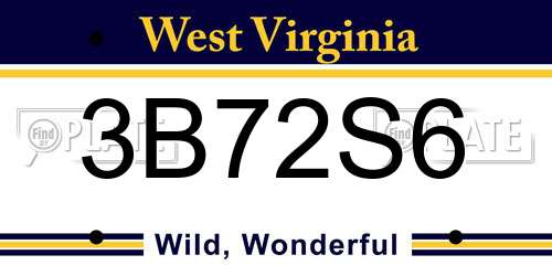 3B72S6 West Virginia License Plate