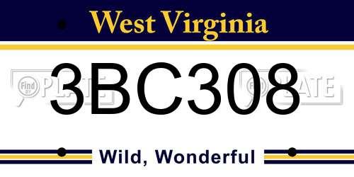 3BC308 West Virginia License Plate