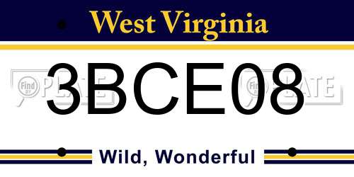 3BCE08 West Virginia License Plate