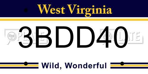 3BDD40 West Virginia License Plate