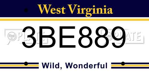 3BE889 West Virginia License Plate