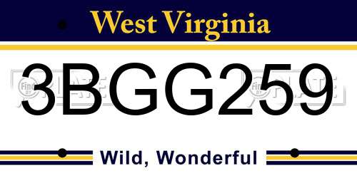 3BGG259 West Virginia License Plate
