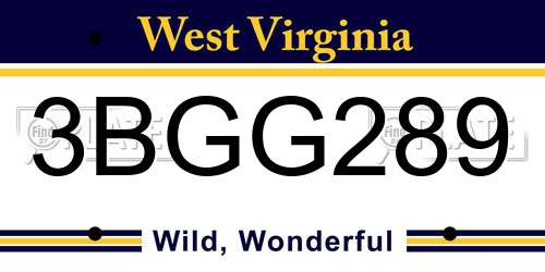 3BGG289 West Virginia License Plate