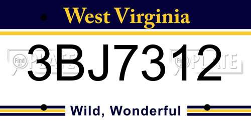 3BJ7312 West Virginia License Plate