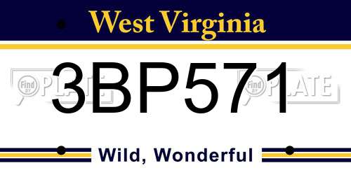 3BP571 West Virginia License Plate