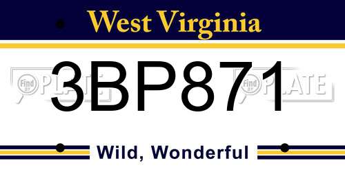 3BP871 West Virginia License Plate