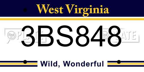 3BS848 West Virginia License Plate